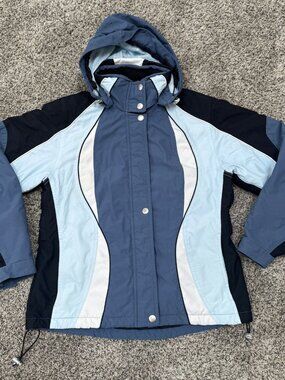 Tommy Jeans Women’s XL Hooded Ski Snow Jacket Fleece Lined Blue Vintage